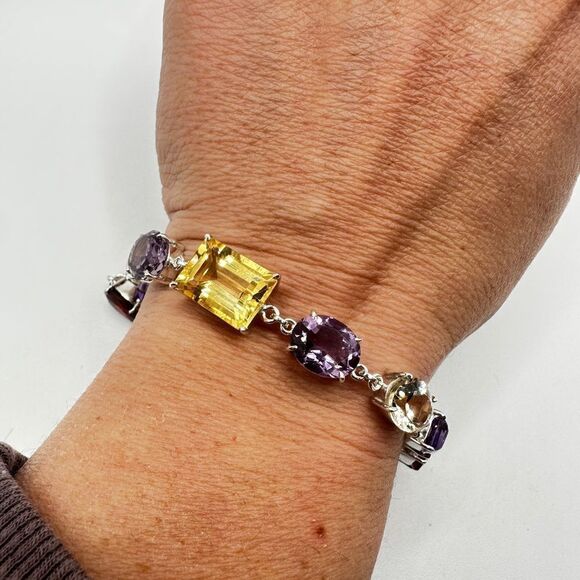 NWOT 7" Multi-gemstone and solid sterling silver bracelet! - Picture 3 of 11